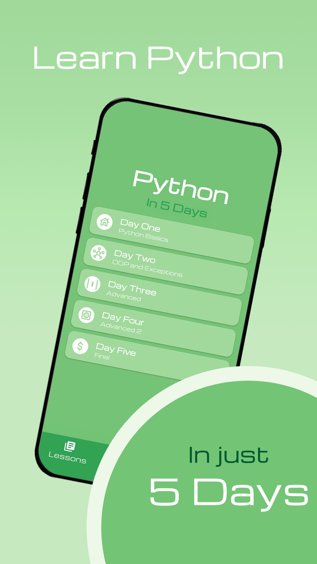Python in 5 Days — home screen